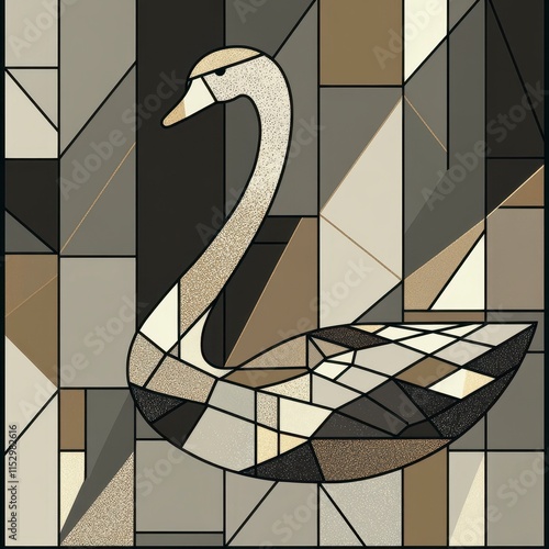 Geometric swan illustration in muted tones. photo