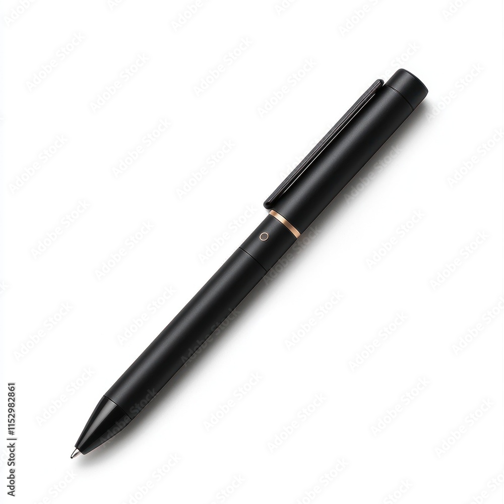Sleek Black Pen on White Background Ideal for Writing and Office Use, Showcasing a Modern Design and Elegant Features for Professional Settings