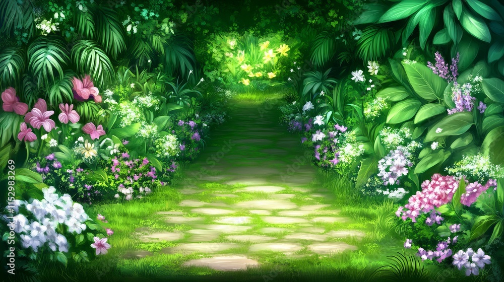 Serene Garden Path A Tranquil Walk Through Blooming Flora Serene Garden Path A Tranquil Walk Through Blooming Flora