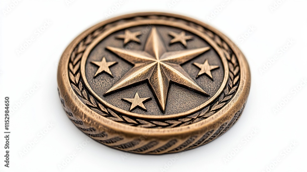 Elegant Bronze Military Medal with Laurel Wreath and Stars Elegant Bronze Military Medal with Laurel Wreath and Stars