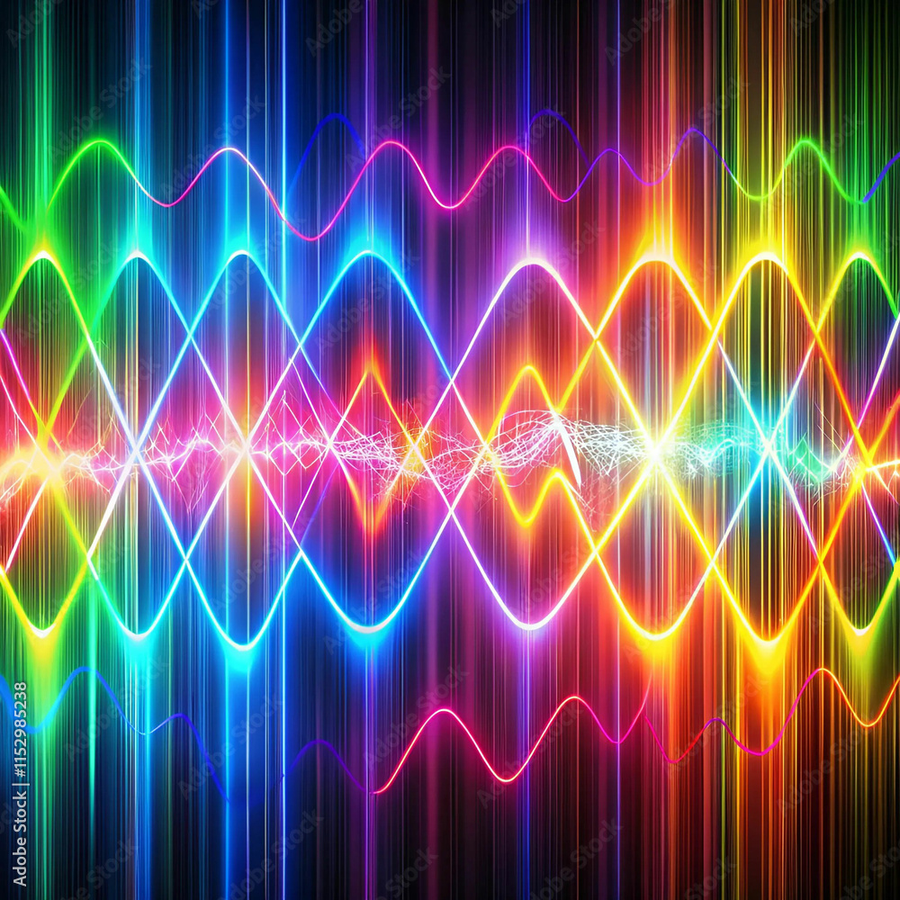 A vibrant, colorful electrical sound wave with blended A vibrant, colorful electrical sound wave with blended