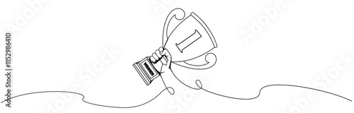 line art vector of hand holding championship trophy