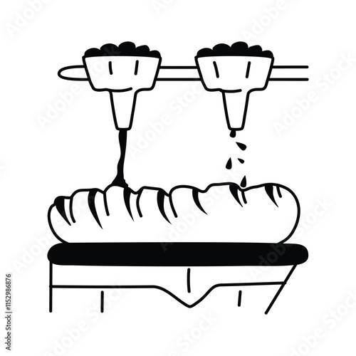 Automated process of long bread production, vector of long bread