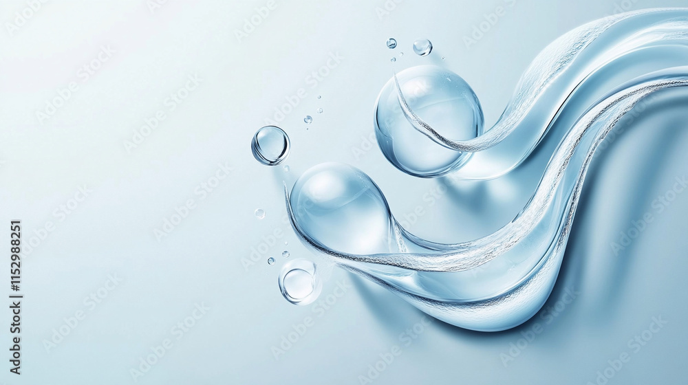 Cosmetic Essence, Liquid bubble, Molecule inside Liquid Bubble on water background. Cosmetic Essence, Liquid bubble, Molecule inside Liquid Bubble on water background.