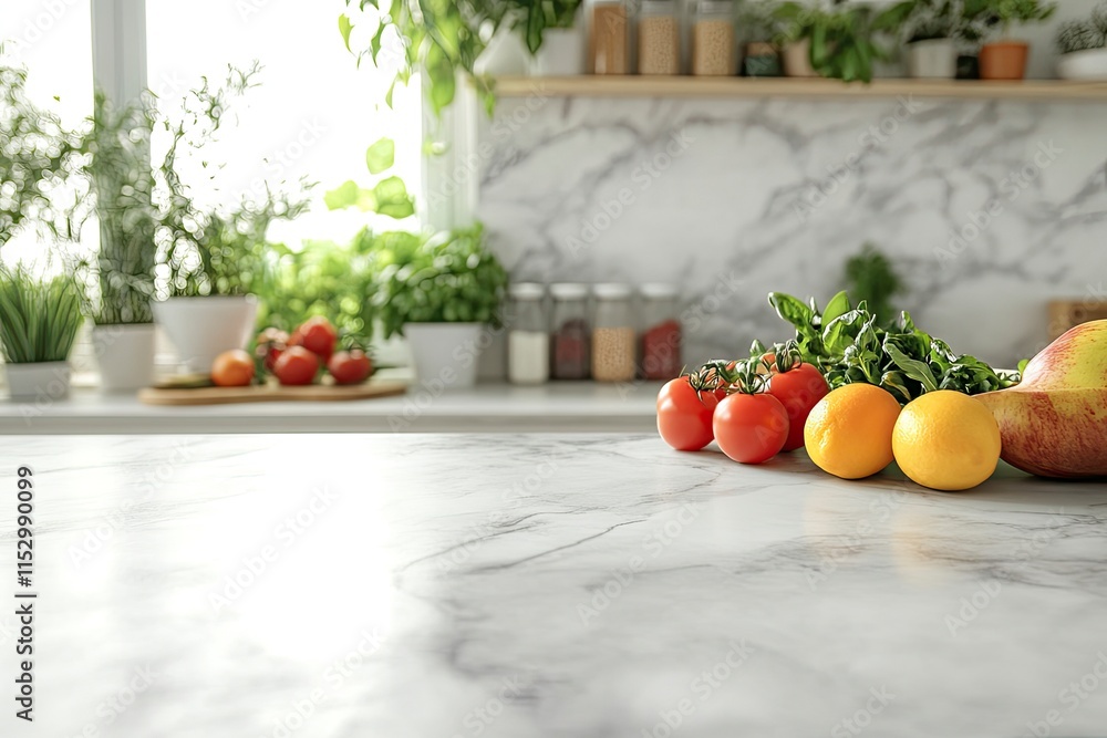 Marble table background of free space in kitchen Marble table background of free space in kitchen