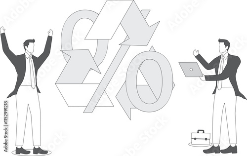 Profits or earnings continue to rise, taxes, increasing interest rates, financial growth, inflationary concepts, isometric spirals with arrows encircling rising percentage signs