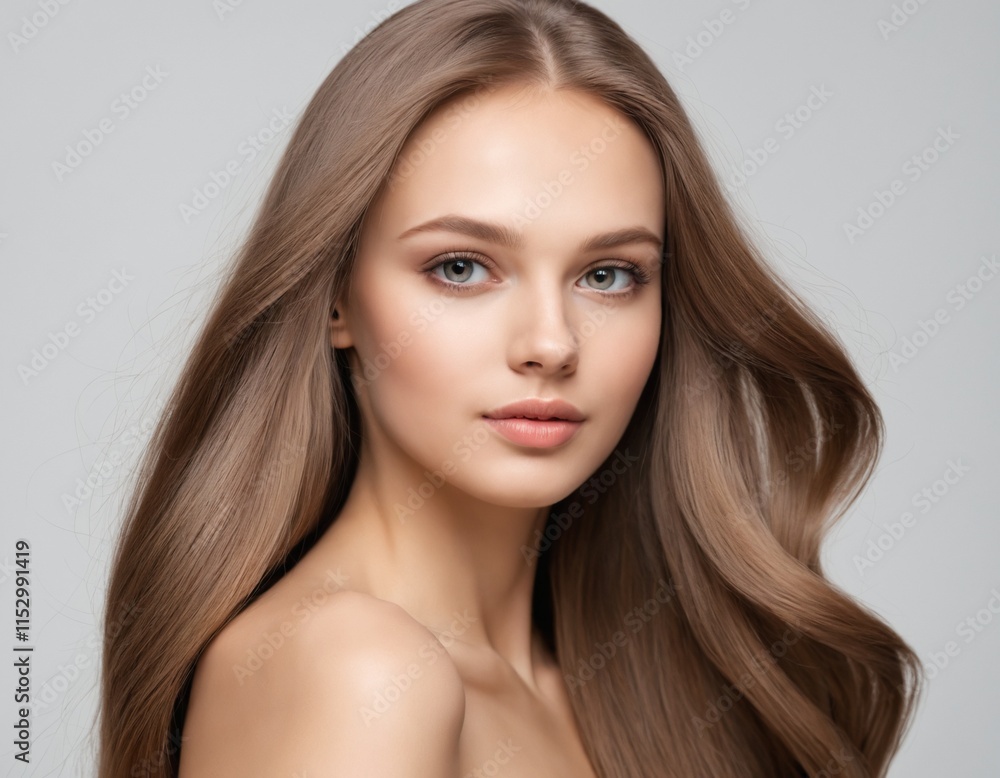Portrait of a beautiful young woman with clean, fresh skin and long, thick hair. ai generator Portrait of a beautiful young woman with clean, fresh skin and long, thick hair. ai generator