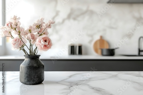 Marble table background of free space in kitchen 