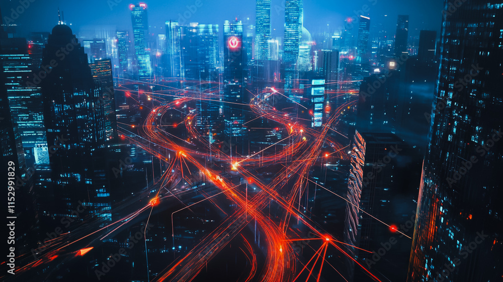 Smart digital city with connection cyber security network reciprocity over the cityscape . future smart wireless digital city and social media networking systems that connects people within the city Smart digital city with connection cyber security network reciprocity over the cityscape . future smart wireless digital city and social media networking systems that connects people within the city