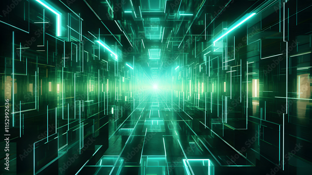 Digital green 3d tunnel geometric abstract graphics poster background Digital green 3d tunnel geometric abstract graphics poster background