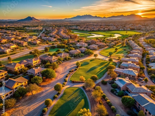 Aerial View of Las Sendas Golf Course, Mesa, Arizona - High-Resolution Stock Photo