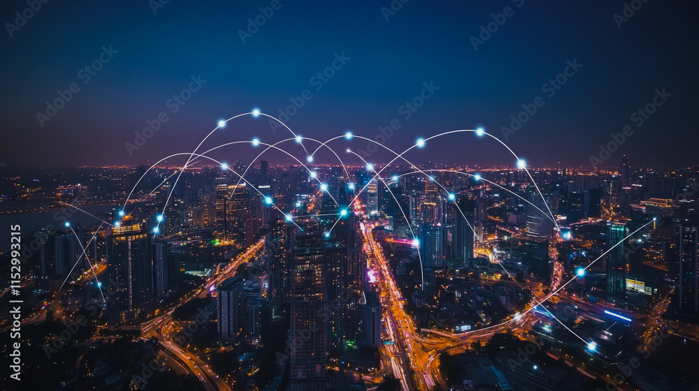 Smart digital city with connection cyber security network reciprocity over the cityscape . future smart wireless digital city and social media networking systems that connects people within the city Smart digital city with connection cyber security network reciprocity over the cityscape . future smart wireless digital city and social media networking systems that connects people within the city