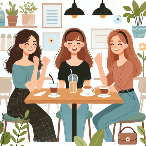 Flat young girl friends in cafe on meeting vector image vector on a white background