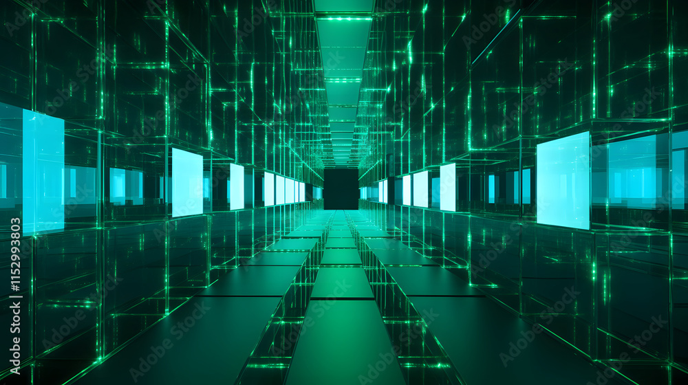 Digital green 3d tunnel geometric abstract graphics poster background Digital green 3d tunnel geometric abstract graphics poster background