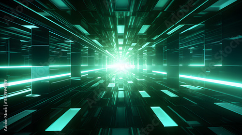 Wallpaper Mural Digital green 3d tunnel geometric abstract graphics poster background Torontodigital.ca