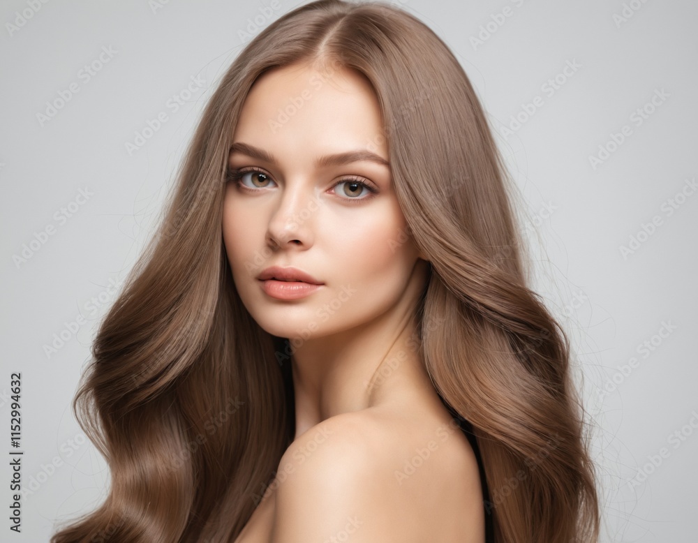 Portrait of a beautiful young woman with clean, fresh skin and long, thick hair. ai generator Portrait of a beautiful young woman with clean, fresh skin and long, thick hair. ai generator