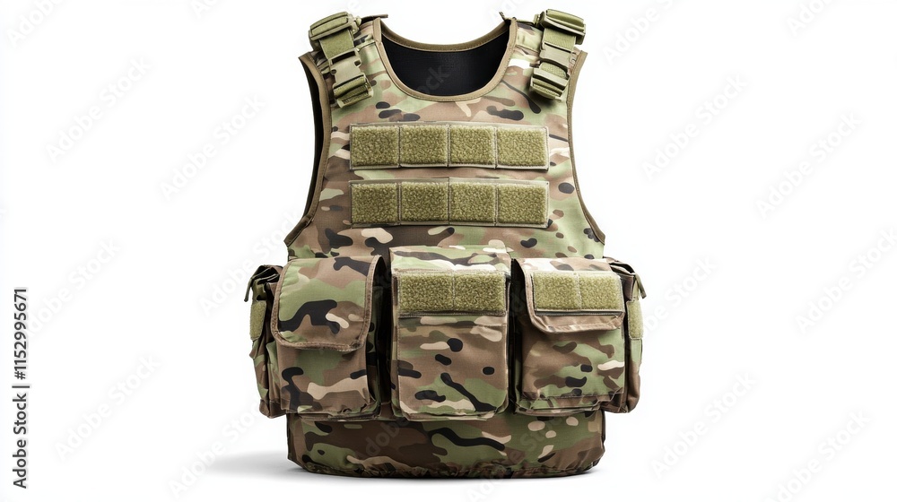 Fototapeta premium Tactical Military Combat Vest with Camouflage Gear and Assault Weapons for Outdoor Training and Security