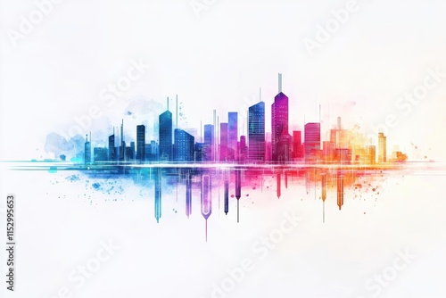 Wallpaper Mural A futuristic watercolor skyline illuminated by streaks of creativity, with buildings resembling tools of innovation Torontodigital.ca