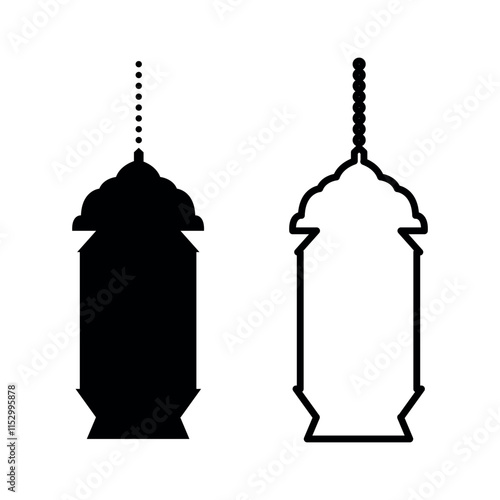 black and white islamic lantern silhouette vector design for decoration themes
