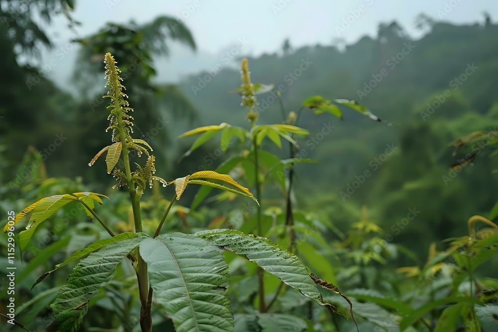 Exploring Lush Green Foliage: Rain-Kissed Leaves and Delicate Flower Buds in a Vibrant Tropical Forest, Showcasing the Beauty of Nature's Wonders with a Focus on Plant Life and Ecological Harmony. Exploring Lush Green Foliage: Rain-Kissed Leaves and Delicate Flower Buds in a Vibrant Tropical Forest, Showcasing the Beauty of Nature's Wonders with a Focus on Plant Life and Ecological Harmony.