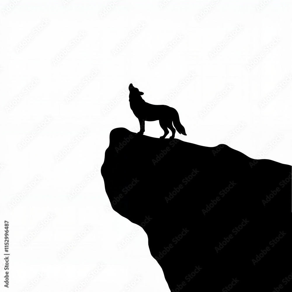 Wolf howling on a rocky cliff during the twilight hours of dusk in a serene wilderness setting Wolf howling on a rocky cliff during the twilight hours of dusk in a serene wilderness setting