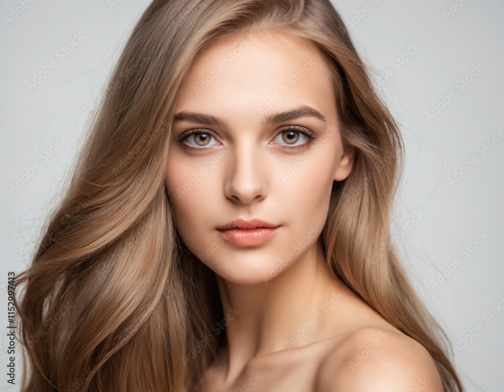 Portrait of a beautiful young woman with clean, fresh skin and long, thick hair. ai generator Portrait of a beautiful young woman with clean, fresh skin and long, thick hair. ai generator