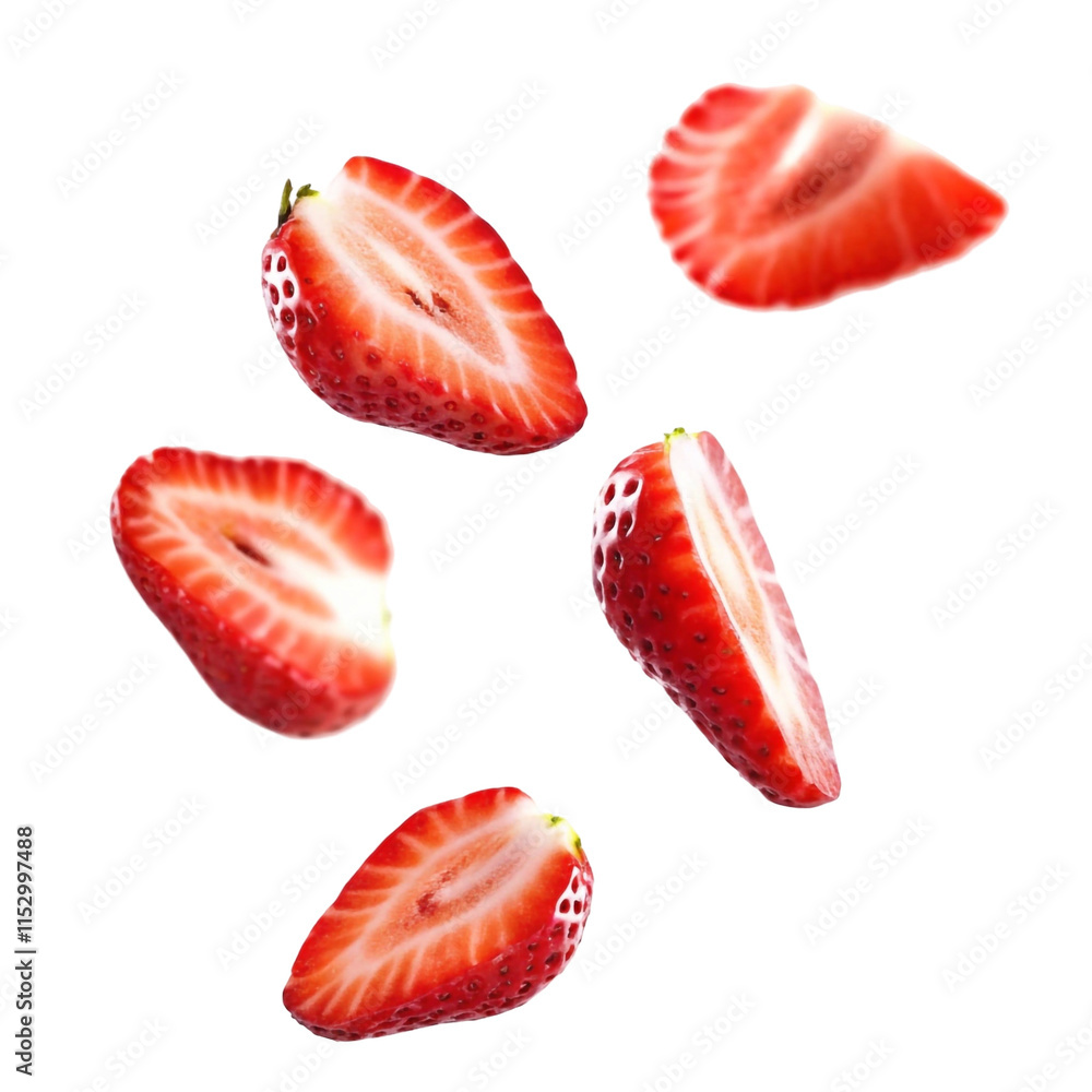 Flying Strawberrys Isolated On Transparent Background Flying Strawberrys Isolated On Transparent Background
