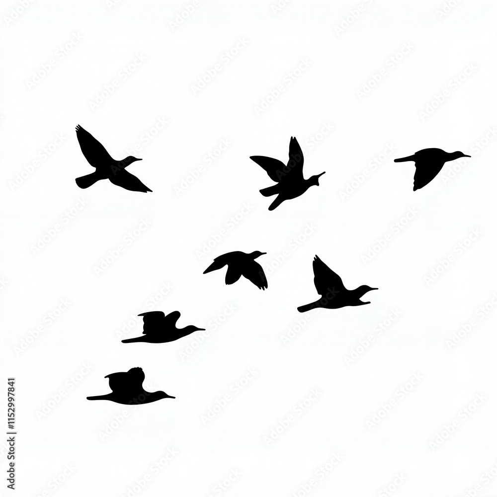 Fototapeta premium Flock of birds flying across a bright sky during the day
