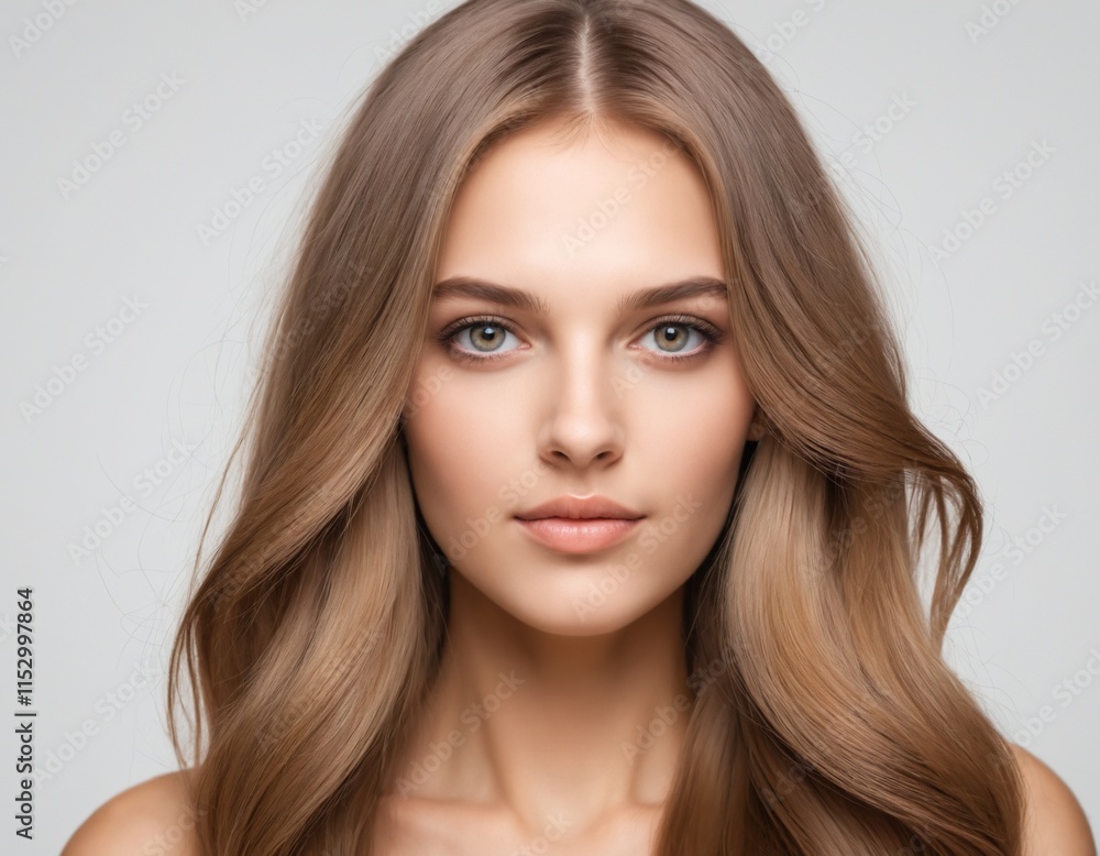 Fototapeta premium Portrait of a beautiful young woman with clean, fresh skin and long, thick hair. ai generator