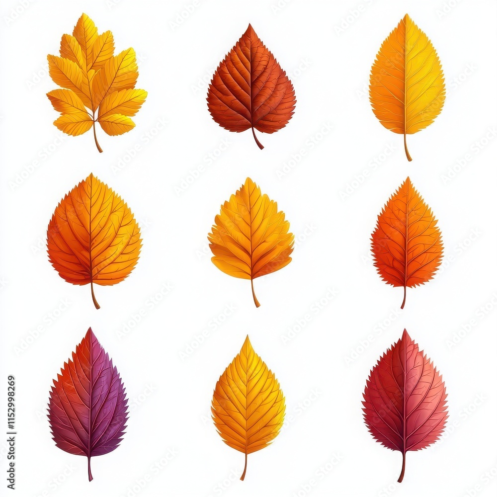 Colorful autumn leaves collection showcasing various shapes and hues. Colorful autumn leaves collection showcasing various shapes and hues.