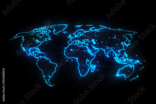 A blue world map on a black background #1153000076