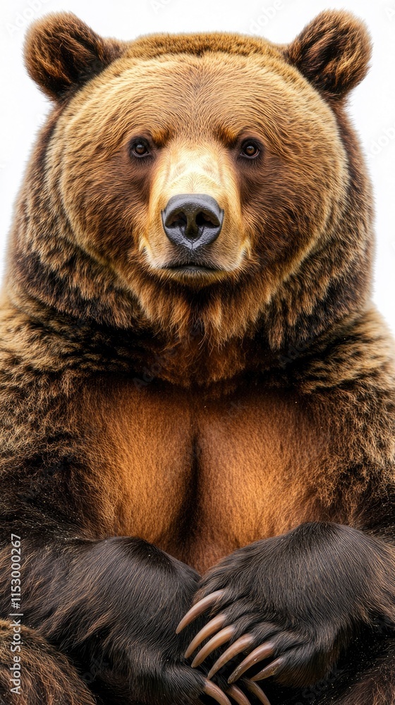 Obraz premium A close-up of a brown bear, showcasing its powerful physique and expressive features.