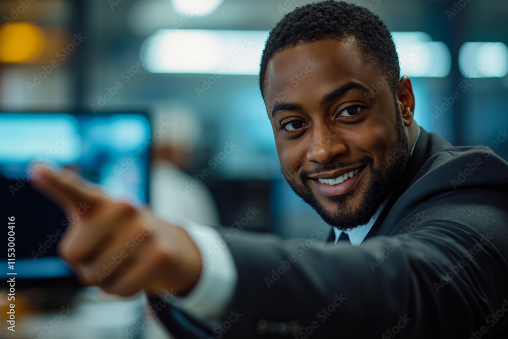 A man in a suit pointing at a computer screen A man in a suit pointing at a computer screen