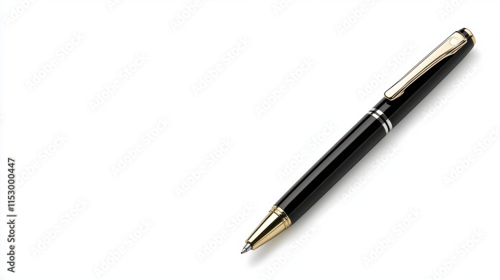 Elegant Black Ballpoint Pen on White Background Elegant Black Ballpoint Pen on White Background