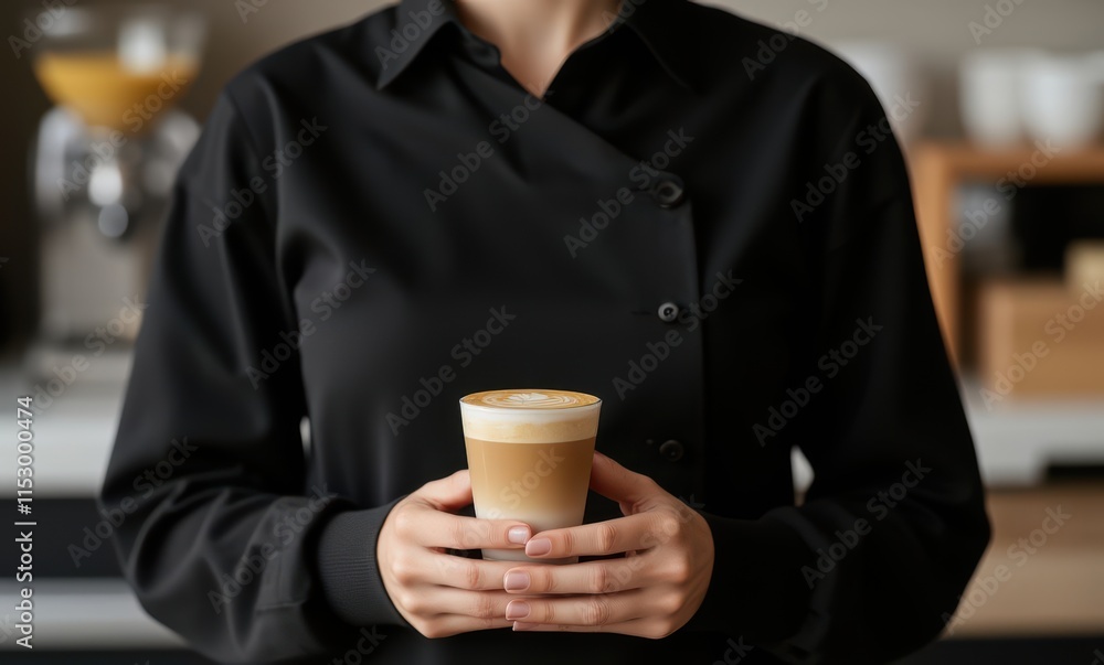 Barista with a creamy latte art Barista with a creamy latte art