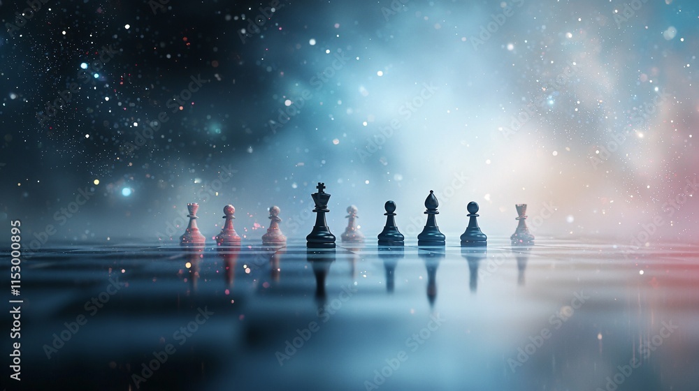 Fototapeta premium Strategic Moves in Chess An Artistic Representation of Abs and Pawns Contemporary Setting Mixed Media Dynamic Perspective