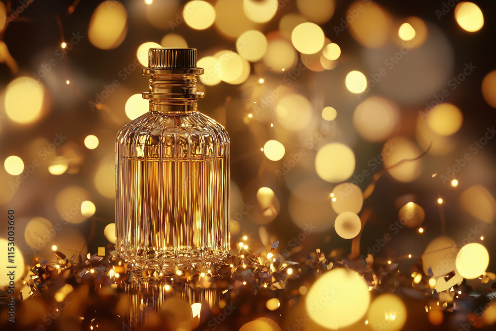 Elegant Perfume Bottle on Sparkling Background Elegant Perfume Bottle on Sparkling Background