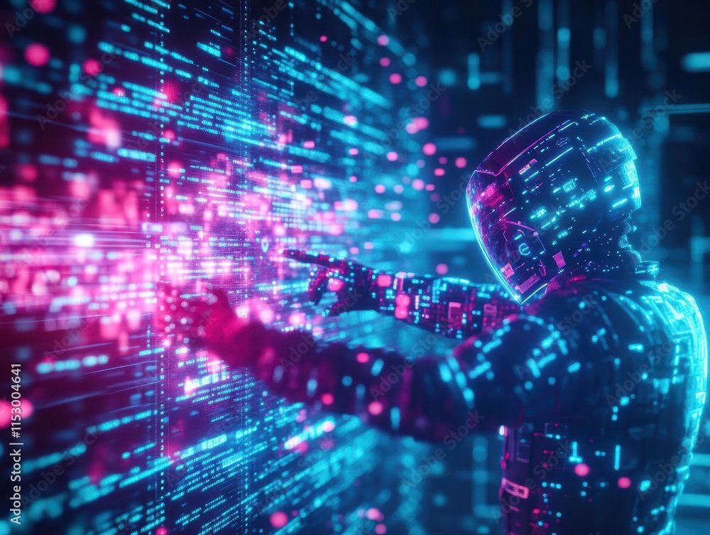 Animationinspired style cyber warrior fighting against a swarm of data breaches, emphasizing online safety Animationinspired style cyber warrior fighting against a swarm of data breaches, emphasizing online safety