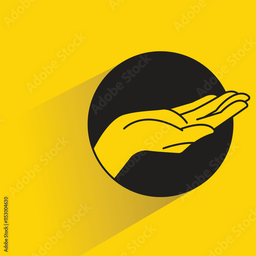 begging hand gesture with shadow on yellow background