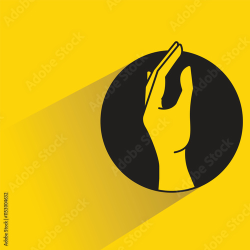 hand touching gesture icon with shadow on yellow background