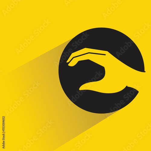 hand gesture icon with shadow on yellow background