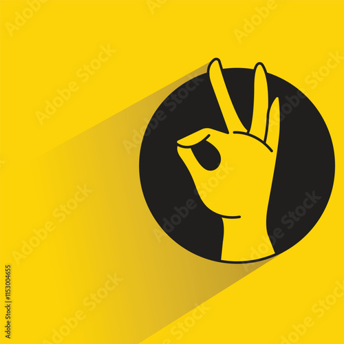 okey hand gesture icon with shadow on yellow background