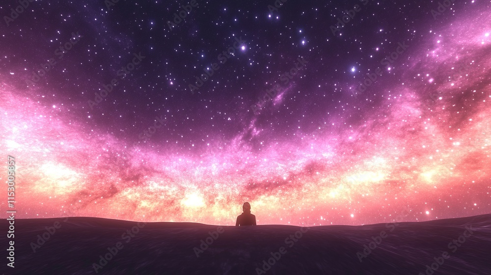 Fototapeta premium Solitary Figure Contemplating Cosmic Nebula