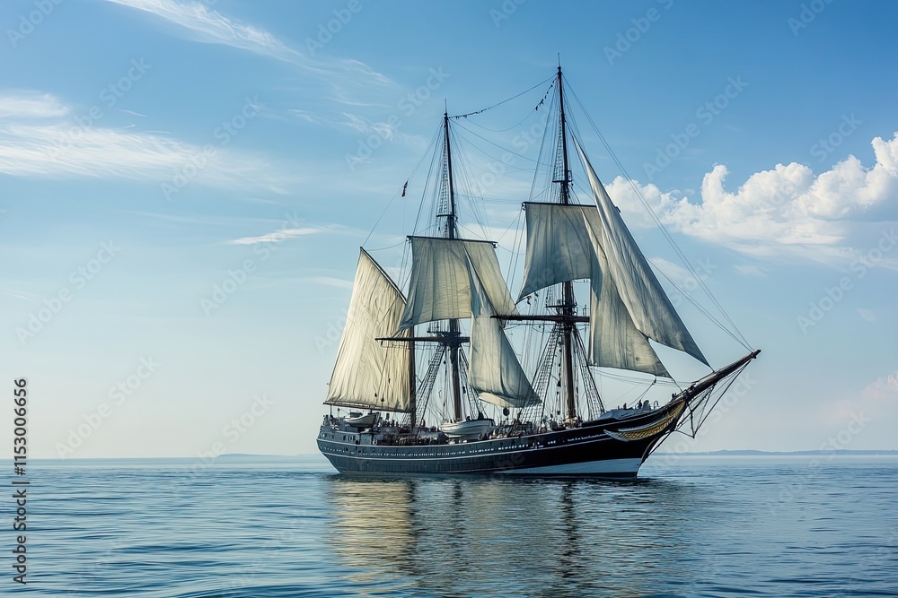 A majestic sailing ship gliding on calm waters. A majestic sailing ship gliding on calm waters.