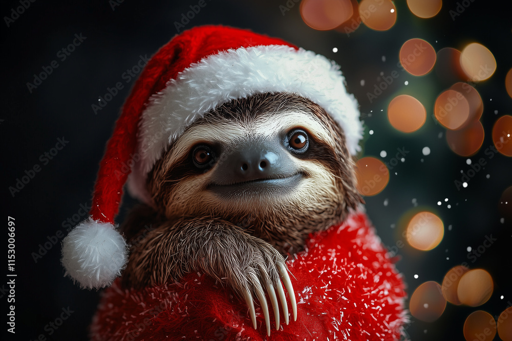 Festive Sloth in Christmas Hat Festive Sloth in Christmas Hat