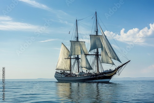 A majestic sailing ship gliding on calm waters.
