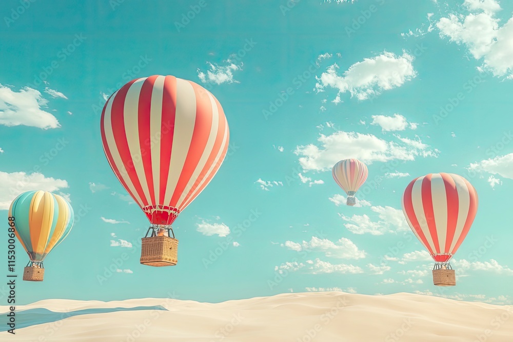 Obraz premium Online travel booking concept with hot air balloons 3d rendering. Good for banner, postcard and poster 