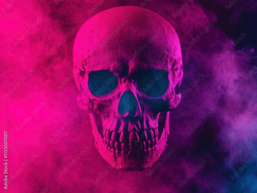 A vibrant skull surrounded by colorful smoke, symbolizing life, death, and the duality of existence in a striking visual effect. A vibrant skull surrounded by colorful smoke, symbolizing life, death, and the duality of existence in a striking visual effect.