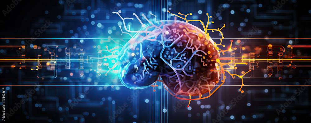Exploring the intersection of technology and human thought through a digital brain illustration Exploring the intersection of technology and human thought through a digital brain illustration