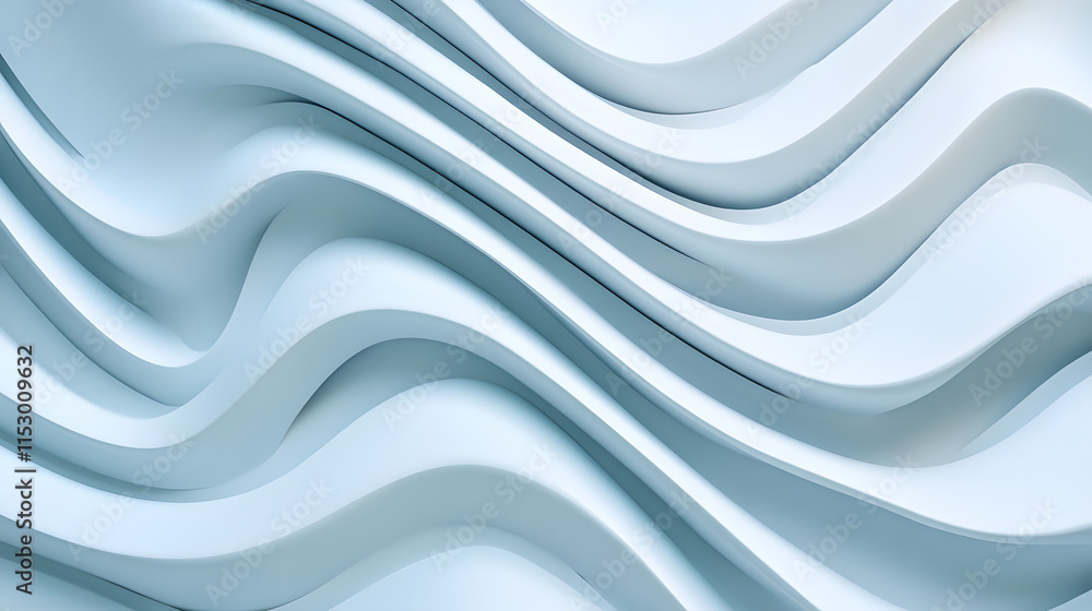 Obraz premium Abstract Minimalist Landscape of Layered White Waves, Softly Lit with a Gradient Sky, Creating a Tranquil and Modern Feel,